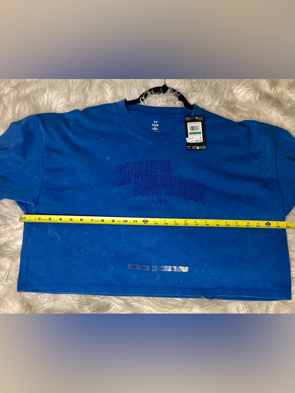 Under Armour Blue Cropped T-Shirt Women’s Large Athletic Graphic Logo - Picture 7 of 12